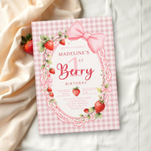 Cumpleaños primero de Berry con lazo de gingham ro