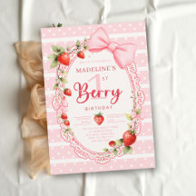 Cumpleaños primero de Fresa Rayas de Encaje Berry