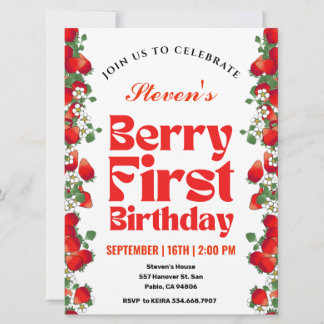 Invitación Cumpleaños Primero de Fresa y Bayas