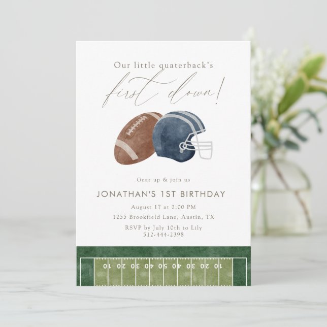 Invitación Cumpleaños Primero de Fútbol Americano de Navy (Anverso de pie)