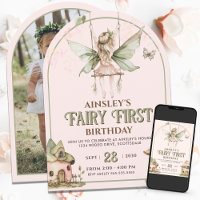 Cumpleaños Primero de Hada Foto Personalizada Rosa