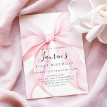 Invitación Cumpleaños primero de la niña del lazo rosa<br><div class="desc">Invitación del primer cumpleaños de la niña del lazo rosa</div>