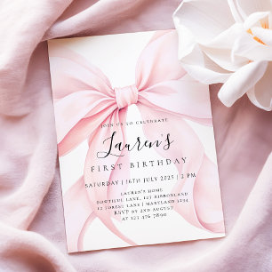 Invitación Cumpleaños primero de la niña del lazo rosa