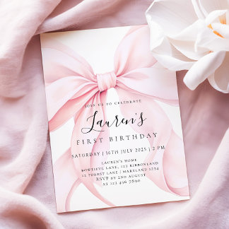 Invitación Cumpleaños primero de la niña del lazo rosa