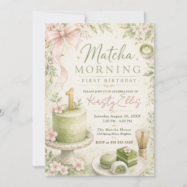 Invitación Cumpleaños Primero de Matcha Morning (Anverso)