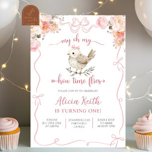 Invitación Cumpleaños primero de niña pajarito