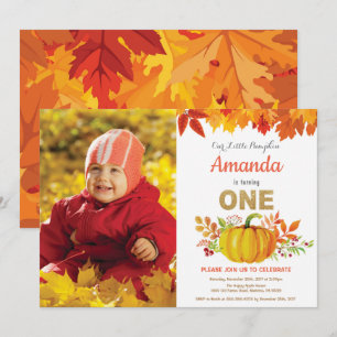 Invitación Cumpleaños Primero de Otoño Calabaza Dorado Brilla