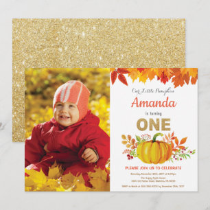 Invitación Cumpleaños Primero de Otoño Calabaza Dorado Brilla