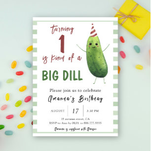 Invitación Cumpleaños Primero de Pepino Acuarela Gran Dill