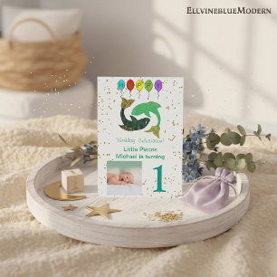 Invitación Cumpleaños Primero de Piscis en Oro, Globos y Foto