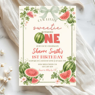Invitación Cumpleaños primero de Sage Green Floral Sandía