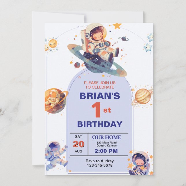 Invitación Cumpleaños primero del espacio exterior (Anverso)