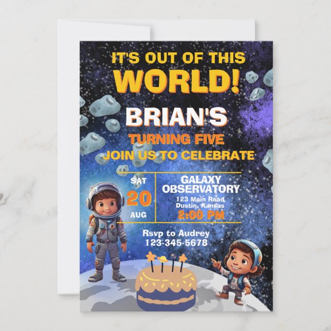 Invitación Cumpleaños primero del espacio exterior (Anverso)