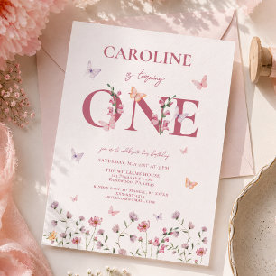 Invitación Cumpleaños primero elegante mariposa acuarela
