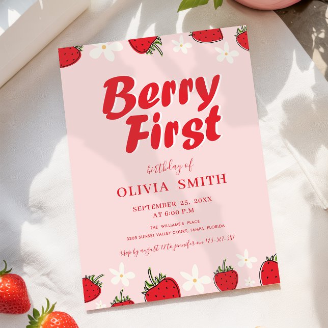 Invitación Cumpleaños Primero Fresa Roja Rosa (Subido por el creador)