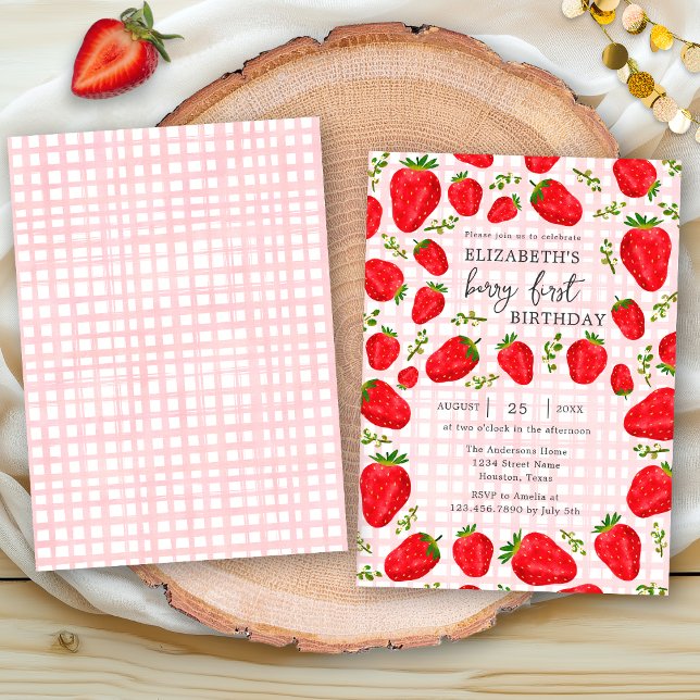 Invitación Cumpleaños Primero Fruta Roja Fresa Rústica (Subido por el creador)