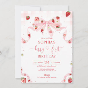 Invitación Cumpleaños Primero Gingham Berry 1er Cumpleaños