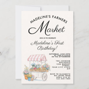 Invitación Cumpleaños primero Mercado de agricultores rosa li