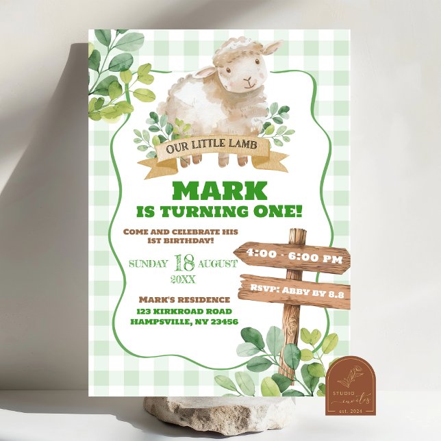 Invitación Cumpleaños Primero Niño Corderito Verde (Subido por el creador)