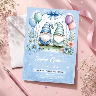 Invitación Cumpleaños primero nombre personalizado globo flor
