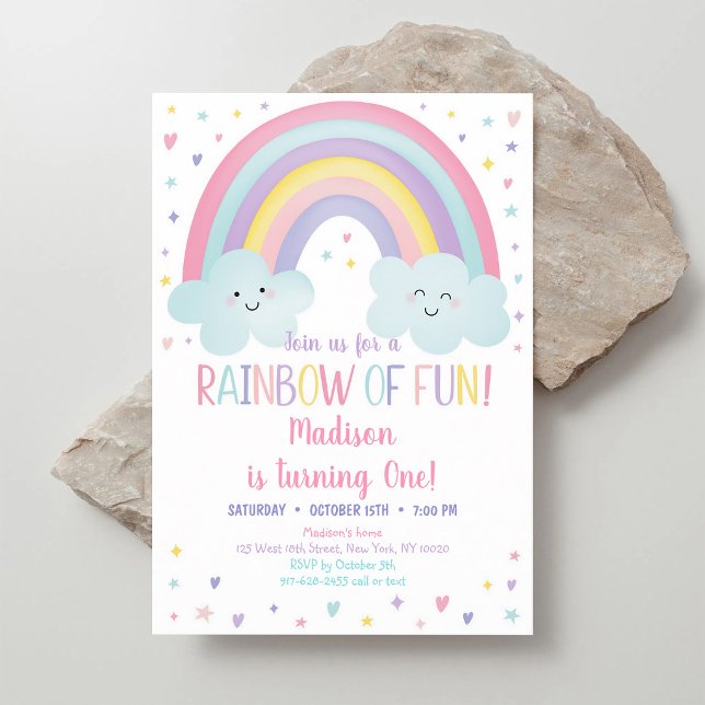 Invitación Cumpleaños Primero Nubes Arcoíris Pastel (Subido por el creador)