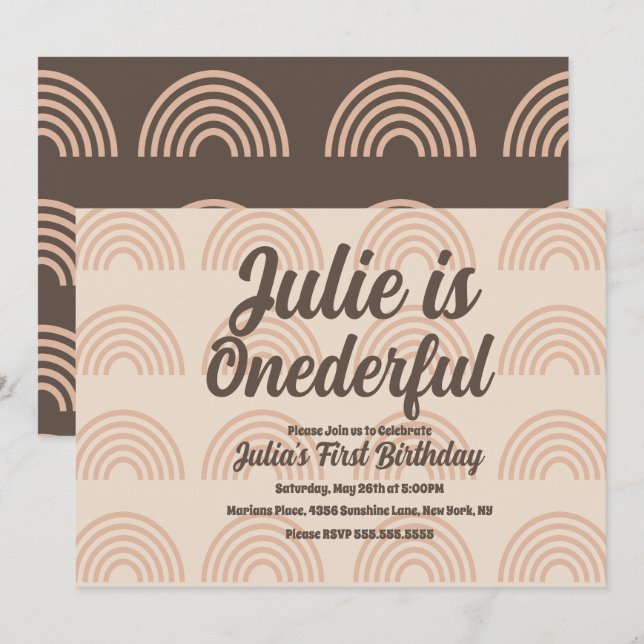 Invitación Cumpleaños Primero Onederful Arcoíris Punto Terros (Anverso / Reverso)