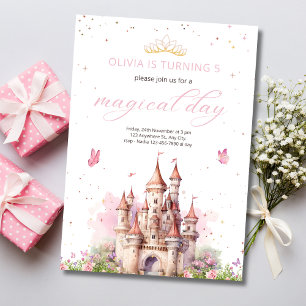 Invitación Cumpleaños Princesa 1º Castillo Real Rosa Cuento d