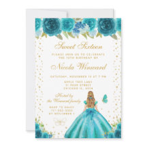Cumpleaños Princesa Cabello Rubio Floral Turquesa