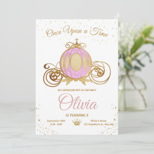 Invitación Cumpleaños Princesa Carruaje Fiesta Real Rosa