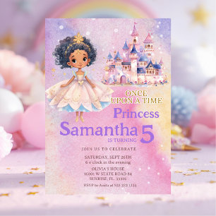 Invitación Cumpleaños Princesa Castillo Afroamericana