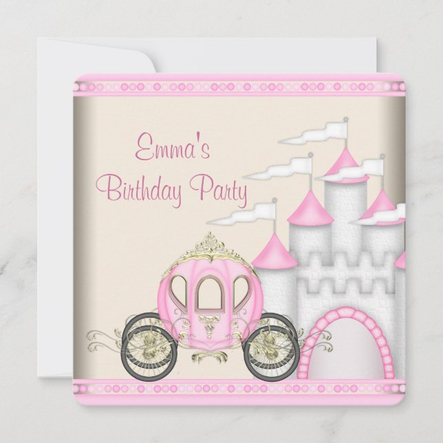 Invitación Cumpleaños Princesa Castillo Carruaje Niñas (Anverso)