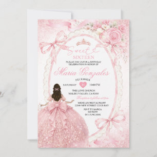 Invitación Cumpleaños Princesa con Lazo Rosa Dulces Dieciséis