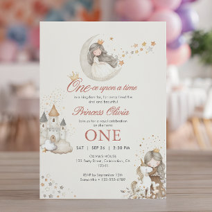 Invitación Cumpleaños Princesa Cuento Hadas Acuarela niña 1er