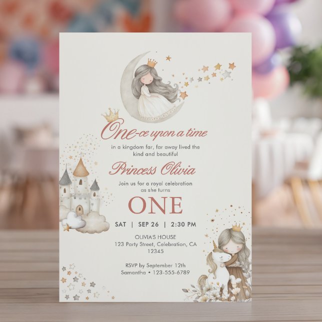 Invitación Cumpleaños Princesa Cuento Hadas Acuarela niña 1er (Subido por el creador)