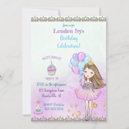 Invitación Cumpleaños Princesa Cumpleaños Cupcake Globos Lava