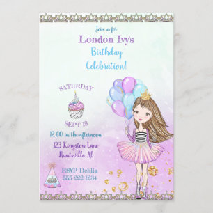 Invitación Cumpleaños Princesa Cumpleaños Cupcake Globos Lava