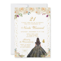 Cumpleaños Princesa de Piel Oscura Floral Crema