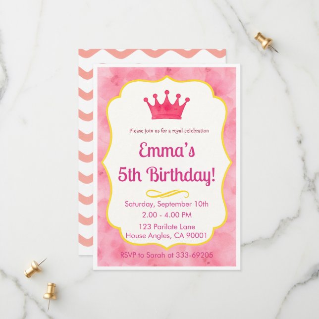 Invitación Cumpleaños Princesa | Fiesta Real Rosa (Anverso/Reverso In Situ)