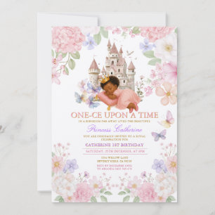 Invitación Cumpleaños Princesa Floral Pastel Castillo 1 año