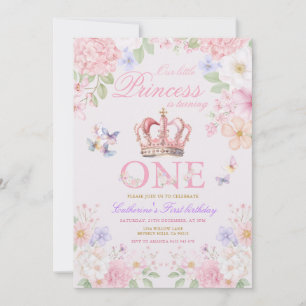 Invitación Cumpleaños Princesa Mariposa Floral Rosa Tímido 1e