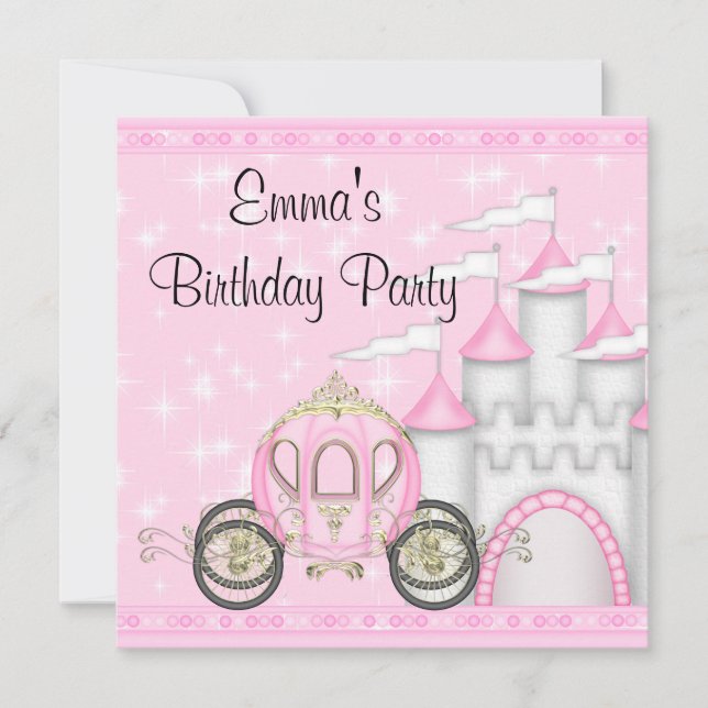 Invitación Cumpleaños Princesa Niñas Castillo Carruaje Prince (Anverso)