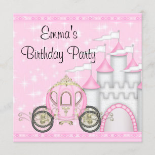 Invitación Cumpleaños Princesa Niñas Castillo Carruaje Prince