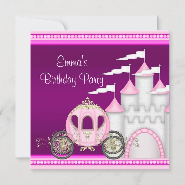 Invitación Cumpleaños Princesa Niñas Castillo Carruaje Prince (Anverso)