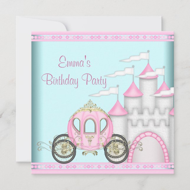 Invitación Cumpleaños Princesa Niñas Castillo Rosa (Anverso)