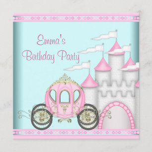 Invitación Cumpleaños Princesa Niñas Castillo Rosa