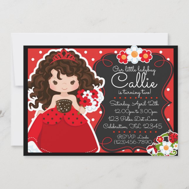 Invitación Cumpleaños Princesa Niñas Mariquita (Anverso)