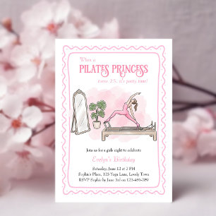 Invitación Cumpleaños Princesa Pilates Rosa Noche de Chicas