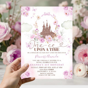 Invitación Cumpleaños Princesa Real Castillo Floral Púrpura 1