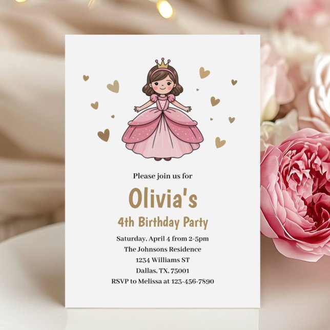 Invitación Cumpleaños Princesa Rosa Dorado Niños Lindo (Subido por el creador)