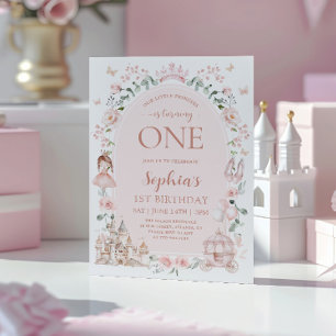 Invitación Cumpleaños Princesa Rosa Rubor Cuento de Hadas 1er